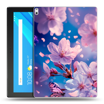 Силиконовый чехол на Lenovo Tab 4 10 Plus с принтом цветы бабочки Силиконовый чехол на Lenovo Tab 4 10 Plus с принтом цветы бабочки