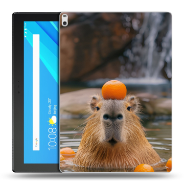Силиконовый чехол на Lenovo Tab 4 10 Plus с принтом Капибара с апельсином