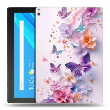 Силиконовый чехол на Lenovo Tab 4 10 Plus с принтом цветы бабочки