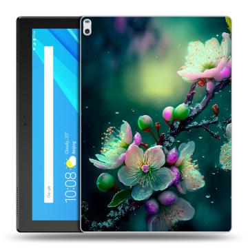 Силиконовый чехол на Lenovo Tab 4 10 Plus с принтом Цветы и мрамор