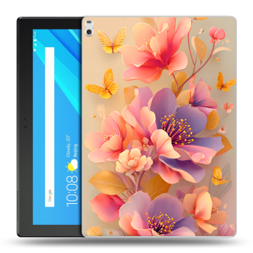 Силиконовый чехол на Lenovo Tab 4 10 Plus с принтом Цветы и бабочки