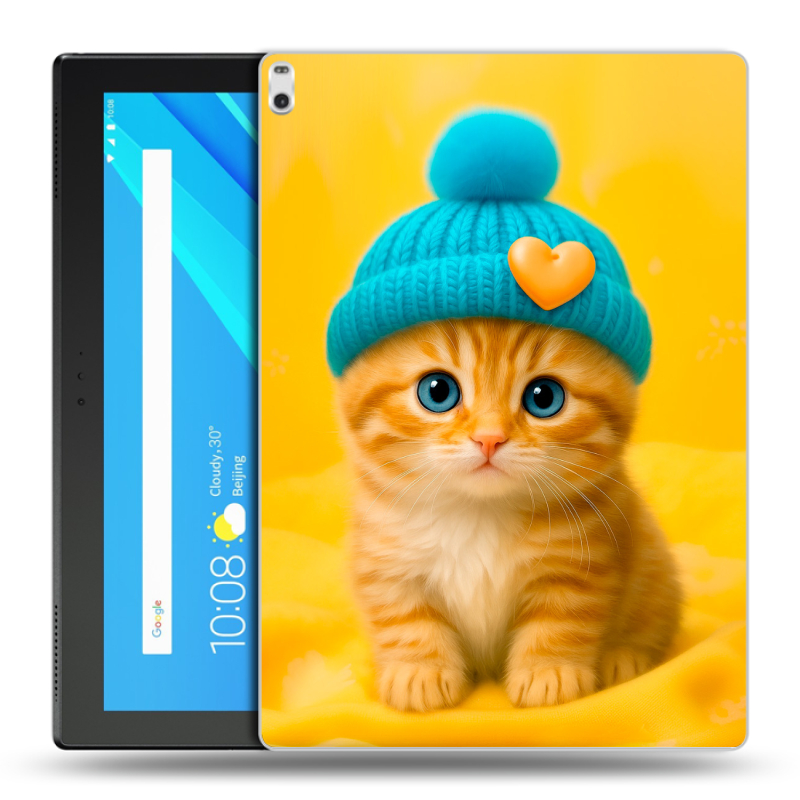 Силиконовый чехол на Lenovo Tab 4 10 Plus с принтом Котенок в шапке Силиконовый чехол на Lenovo Tab 4 10 Plus с принтом Котенок в шапке