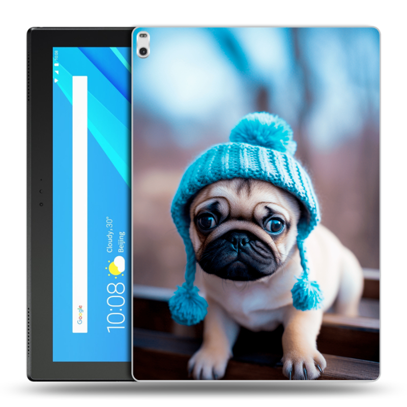 Силиконовый чехол на Lenovo Tab 4 10 Plus с принтом Мопс в шапке Силиконовый чехол на Lenovo Tab 4 10 Plus с принтом Мопс в шапке