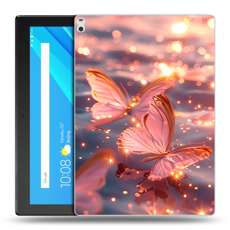 Силиконовый чехол на Lenovo Tab 4 10 Plus с принтом бабочки розовые Силиконовый чехол на Lenovo Tab 4 10 Plus с принтом бабочки розовые