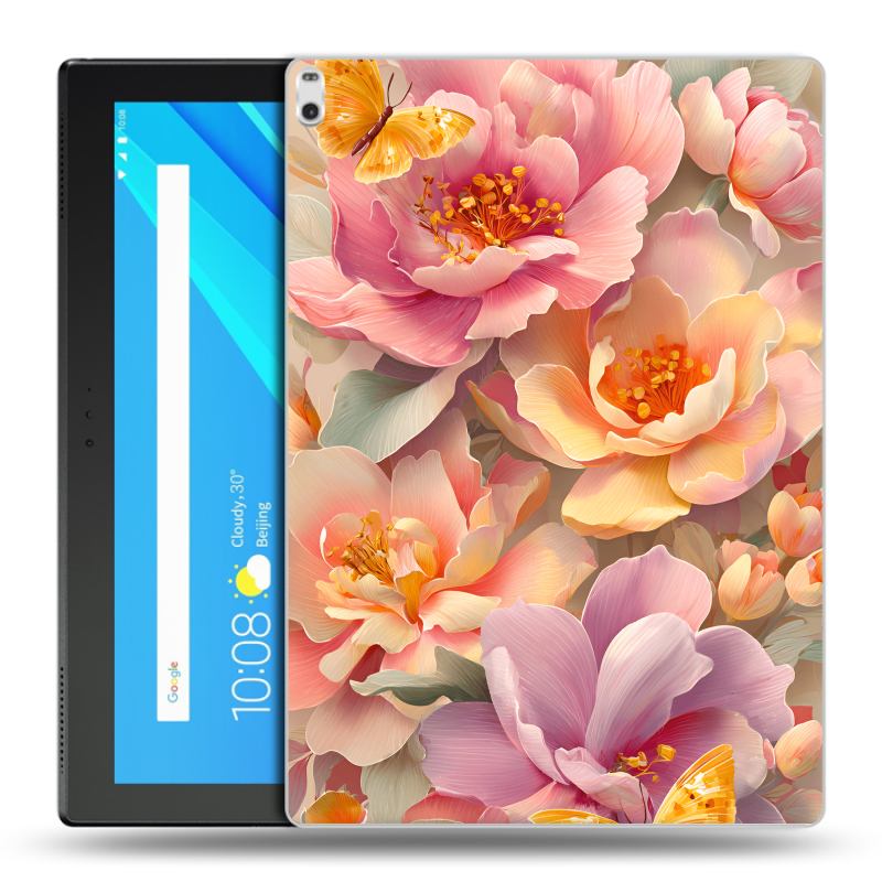 Силиконовый чехол на Lenovo Tab 4 10 Plus с принтом Цветы и бабочки Силиконовый чехол на Lenovo Tab 4 10 Plus с принтом Цветы и бабочки
