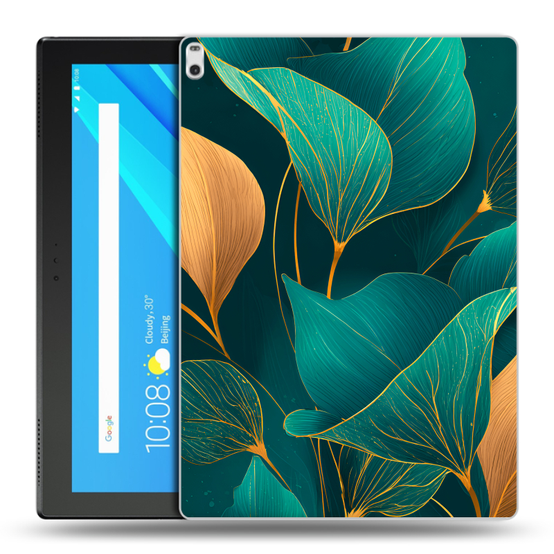 Силиконовый чехол на Lenovo Tab 4 10 Plus с принтом Листья и золото Силиконовый чехол на Lenovo Tab 4 10 Plus с принтом Листья и золото