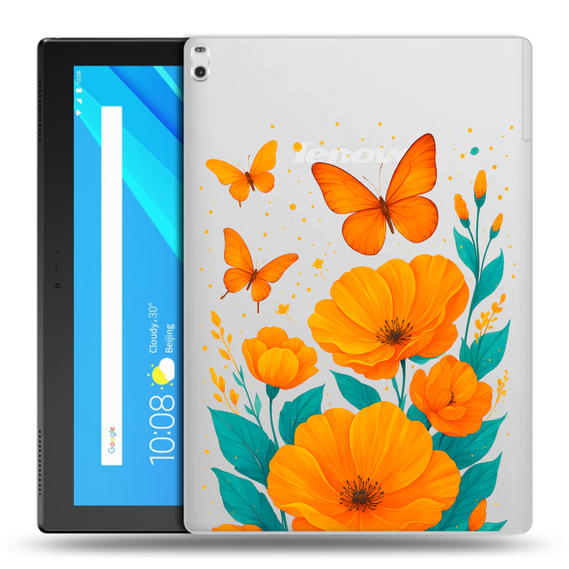 Силиконовый чехол на Lenovo Tab 4 10 Plus с принтом цветы бабочки Силиконовый чехол на Lenovo Tab 4 10 Plus с принтом цветы бабочки