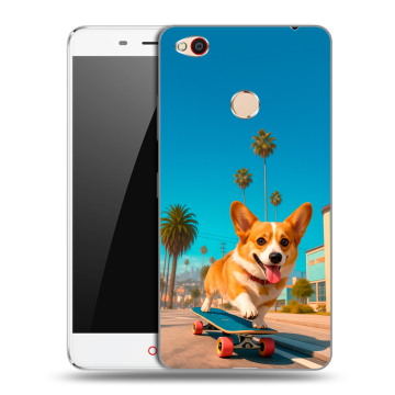 Пластиковый чехол на ZTE Nubia N1 с принтом Корги на скейте