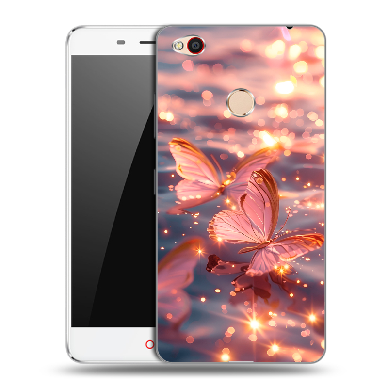 Пластиковый чехол на ZTE Nubia N1 с принтом бабочки розовые Пластиковый чехол на ZTE Nubia N1 с принтом бабочки розовые