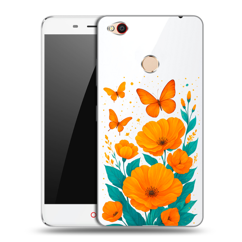 Пластиковый чехол на ZTE Nubia N1 с принтом цветы бабочки Пластиковый чехол на ZTE Nubia N1 с принтом цветы бабочки