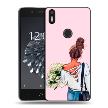 Силиконовый чехол на BQ Aquaris X5 Plus с принтом Девушка и букет