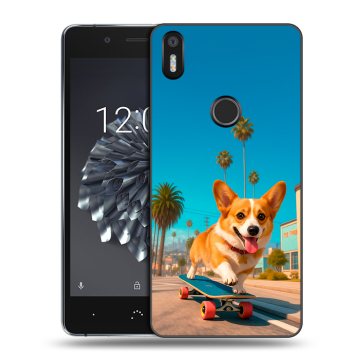 Силиконовый чехол на BQ Aquaris X5 Plus с принтом Корги на скейте