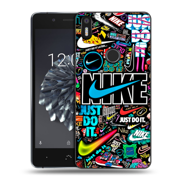 Силиконовый чехол на BQ Aquaris X5 Plus с принтом найк nike черный