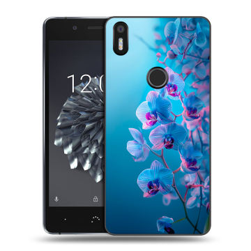 Силиконовый чехол на BQ Aquaris X5 Plus с принтом голубые орхидеи Силиконовый чехол на BQ Aquaris X5 Plus с принтом голубые орхидеи