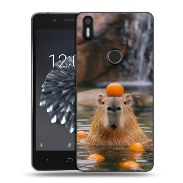 Силиконовый чехол на BQ Aquaris X5 Plus с принтом Капибара с апельсином
