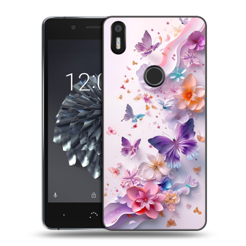 Силиконовый чехол на BQ Aquaris X5 Plus с принтом цветы бабочки