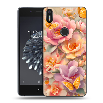 Силиконовый чехол на BQ Aquaris X5 Plus с принтом Цветы и бабочки