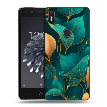 Силиконовый чехол на BQ Aquaris X5 Plus с принтом Листья и золото