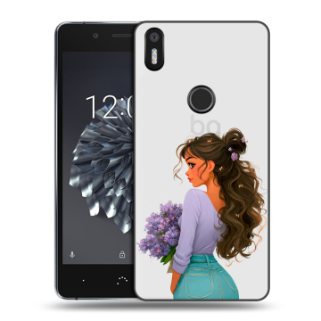 Силиконовый чехол на BQ Aquaris X5 Plus с принтом девушка цветы