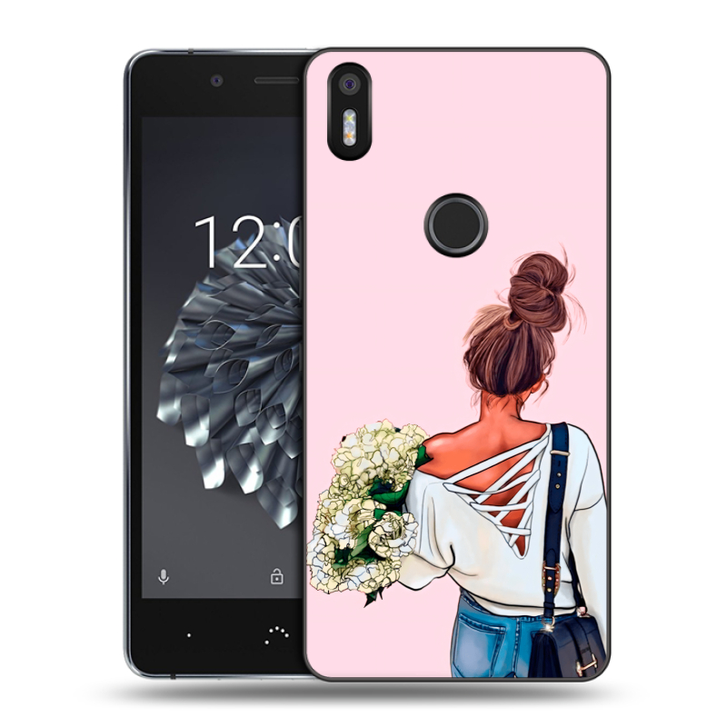 Силиконовый чехол на BQ Aquaris X5 Plus с принтом Девушка и букет Силиконовый чехол на BQ Aquaris X5 Plus с принтом Девушка и букет