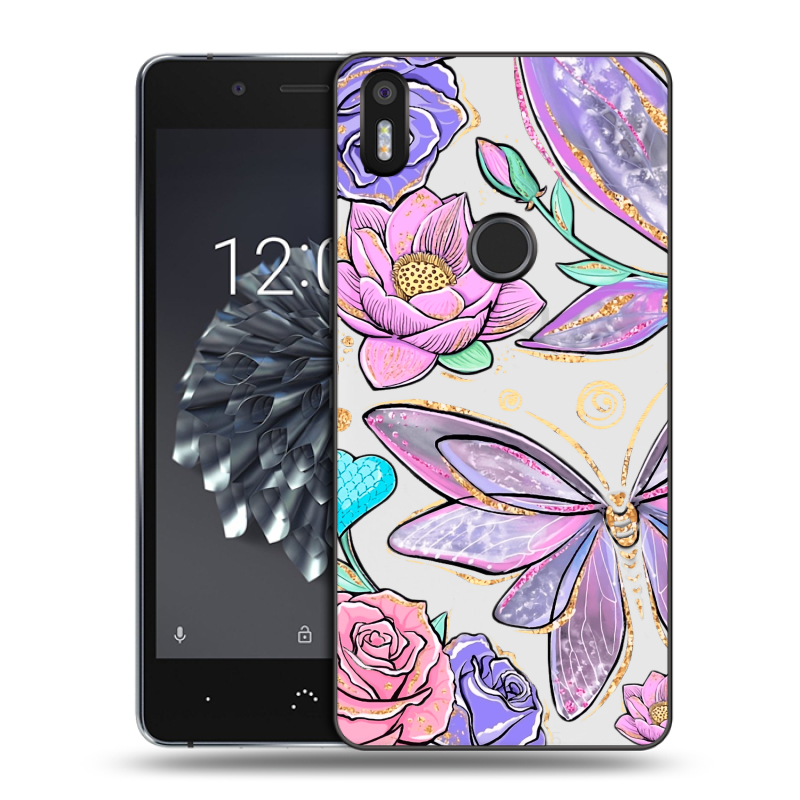 Силиконовый чехол на BQ Aquaris X5 Plus с принтом Бабочки и цветы Силиконовый чехол на BQ Aquaris X5 Plus с принтом Бабочки и цветы