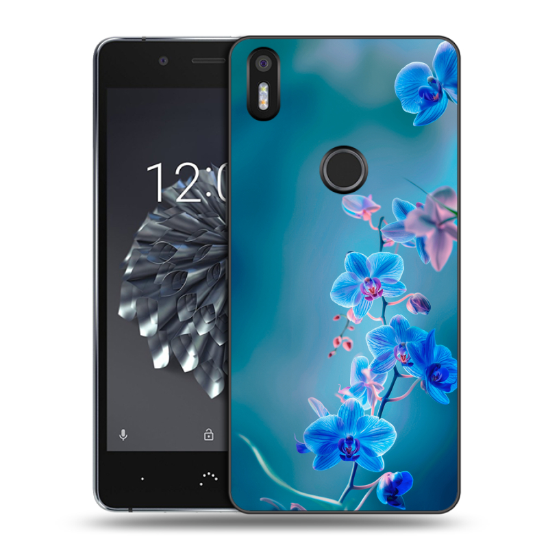 Силиконовый чехол на BQ Aquaris X5 Plus с принтом Голубые цветы Силиконовый чехол на BQ Aquaris X5 Plus с принтом Голубые цветы