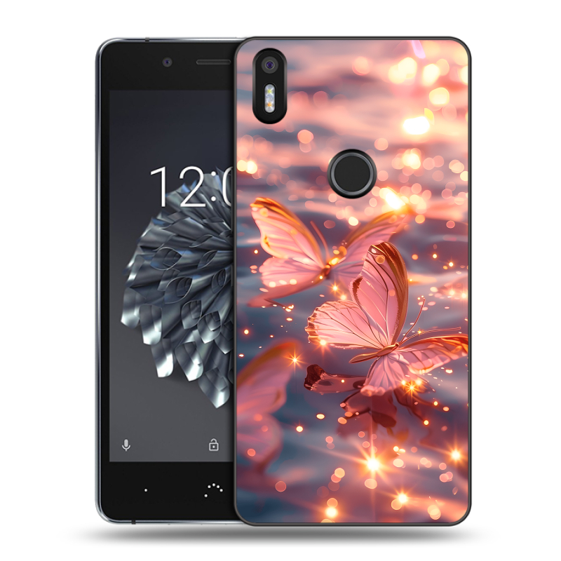 Силиконовый чехол на BQ Aquaris X5 Plus с принтом бабочки розовые Силиконовый чехол на BQ Aquaris X5 Plus с принтом бабочки розовые