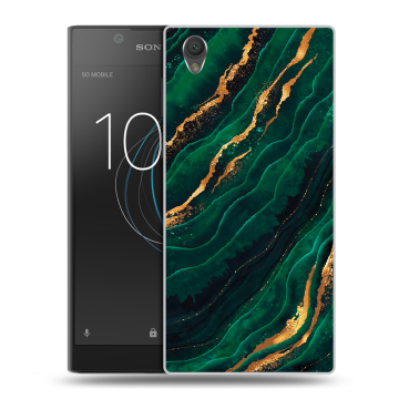 Пластиковый чехол на Sony Xperia L1 с принтом Мрамор зеленое золото