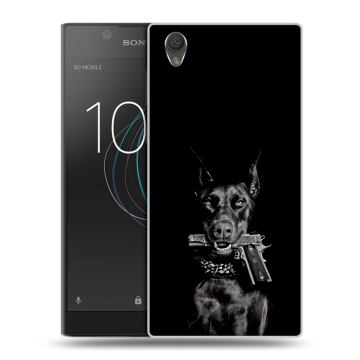 Пластиковый чехол на Sony Xperia L1 с принтом Доберман и пистолет Пластиковый чехол на Sony Xperia L1 с принтом Доберман и пистолет