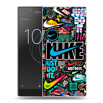 Пластиковый чехол на Sony Xperia L1 с принтом найк nike черный