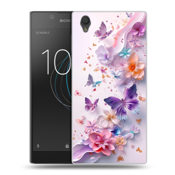 Пластиковый чехол на Sony Xperia L1 с принтом цветы бабочки Пластиковый чехол на Sony Xperia L1 с принтом цветы бабочки