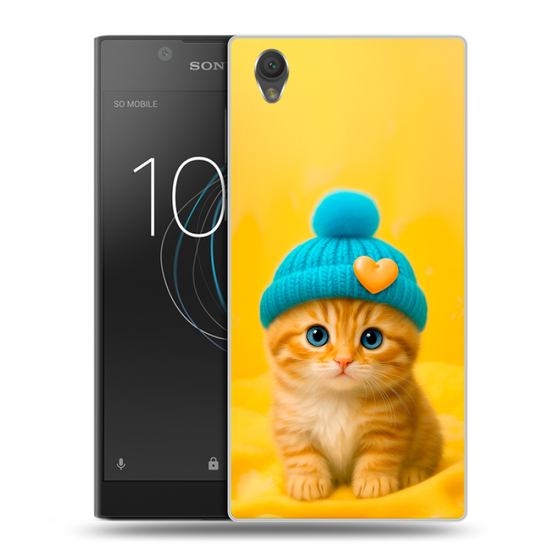 Пластиковый чехол на Sony Xperia L1 с принтом Котенок в шапке Пластиковый чехол на Sony Xperia L1 с принтом Котенок в шапке