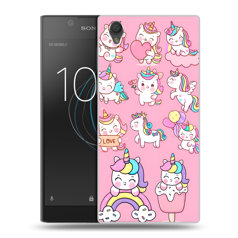 Пластиковый чехол на Sony Xperia L1 с принтом Единороги и радуга Пластиковый чехол на Sony Xperia L1 с принтом Единороги и радуга