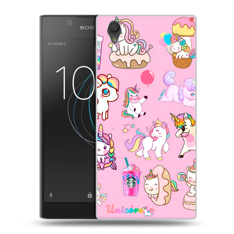Пластиковый чехол на Sony Xperia L1 с принтом розовые единороги Пластиковый чехол на Sony Xperia L1 с принтом розовые единороги