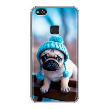 Силиконовый чехол на Huawei P10 Lite с принтом Мопс в шапке Силиконовый чехол на Huawei P10 Lite с принтом Мопс в шапке