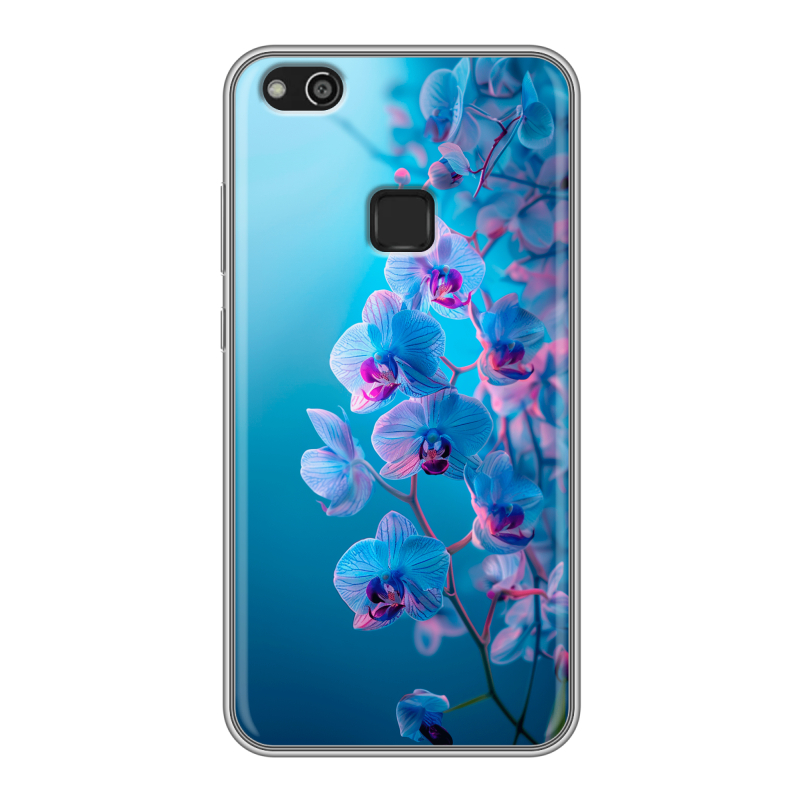 Силиконовый чехол на Huawei P10 Lite с принтом голубые орхидеи Силиконовый чехол на Huawei P10 Lite с принтом голубые орхидеи