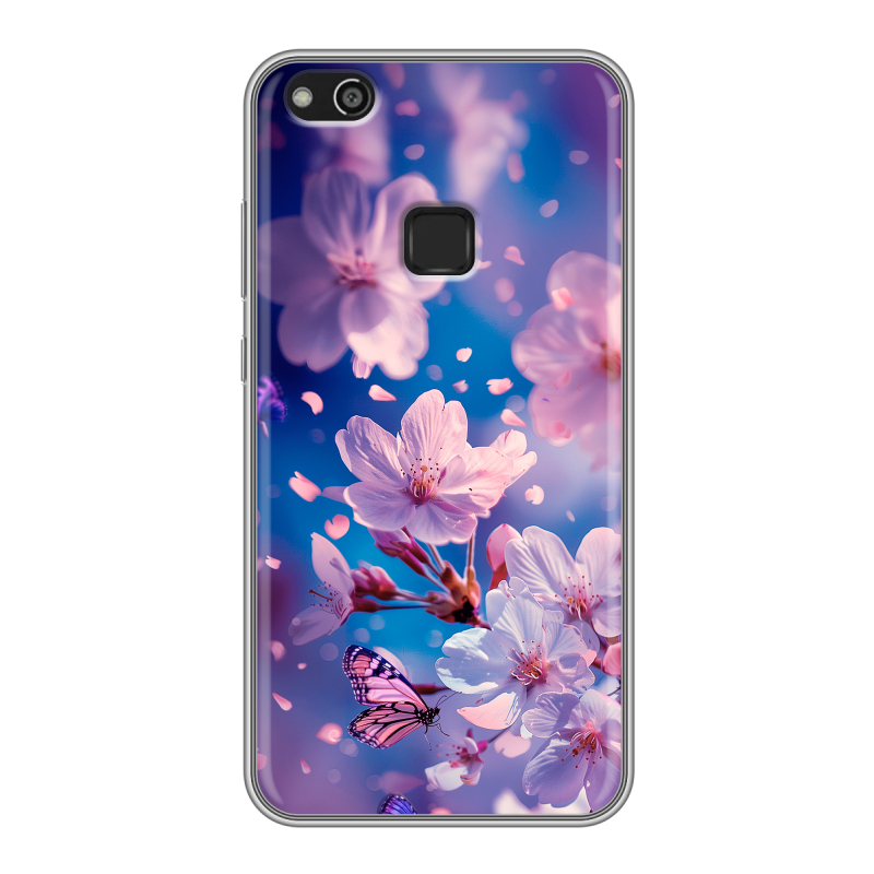 Силиконовый чехол на Huawei P10 Lite с принтом цветы бабочки Силиконовый чехол на Huawei P10 Lite с принтом цветы бабочки
