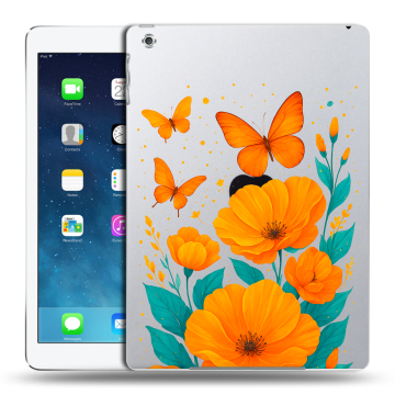 Силиконовый чехол на Ipad (2017) с принтом цветы бабочки Силиконовый чехол на Ipad (2017) с принтом цветы бабочки