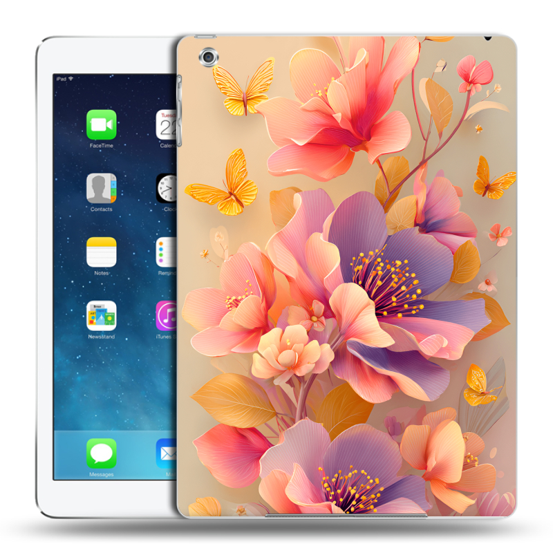 Силиконовый чехол на Ipad (2017) с принтом Цветы и бабочки Силиконовый чехол на Ipad (2017) с принтом Цветы и бабочки