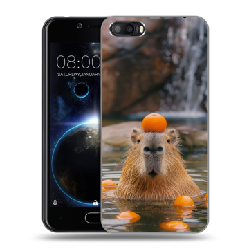 Пластиковый чехол на Doogee Shoot 2 с принтом Капибара с апельсином