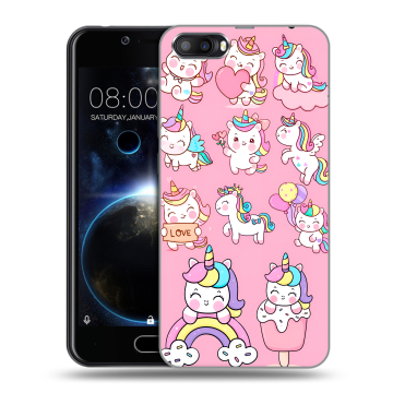 Пластиковый чехол на Doogee Shoot 2 с принтом Единороги и радуга