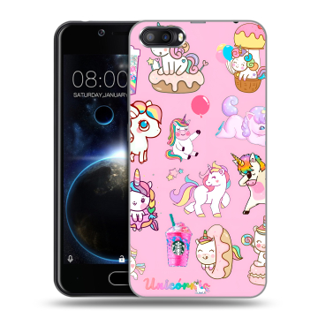 Пластиковый чехол на Doogee Shoot 2 с принтом розовые единороги