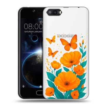 Пластиковый чехол на Doogee Shoot 2 с принтом цветы бабочки Пластиковый чехол на Doogee Shoot 2 с принтом цветы бабочки