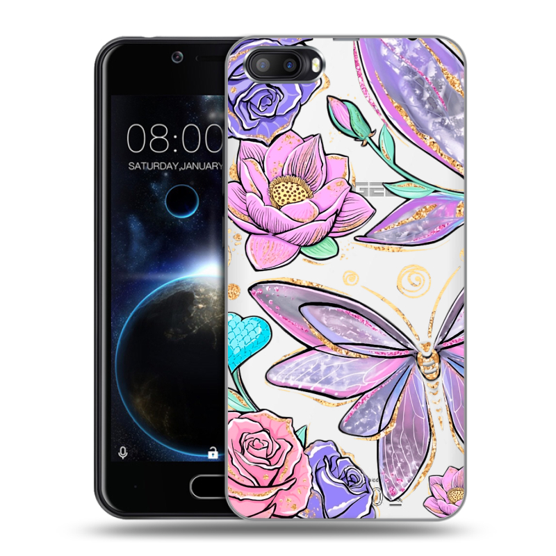 Пластиковый чехол на Doogee Shoot 2 с принтом Бабочки и цветы Пластиковый чехол на Doogee Shoot 2 с принтом Бабочки и цветы
