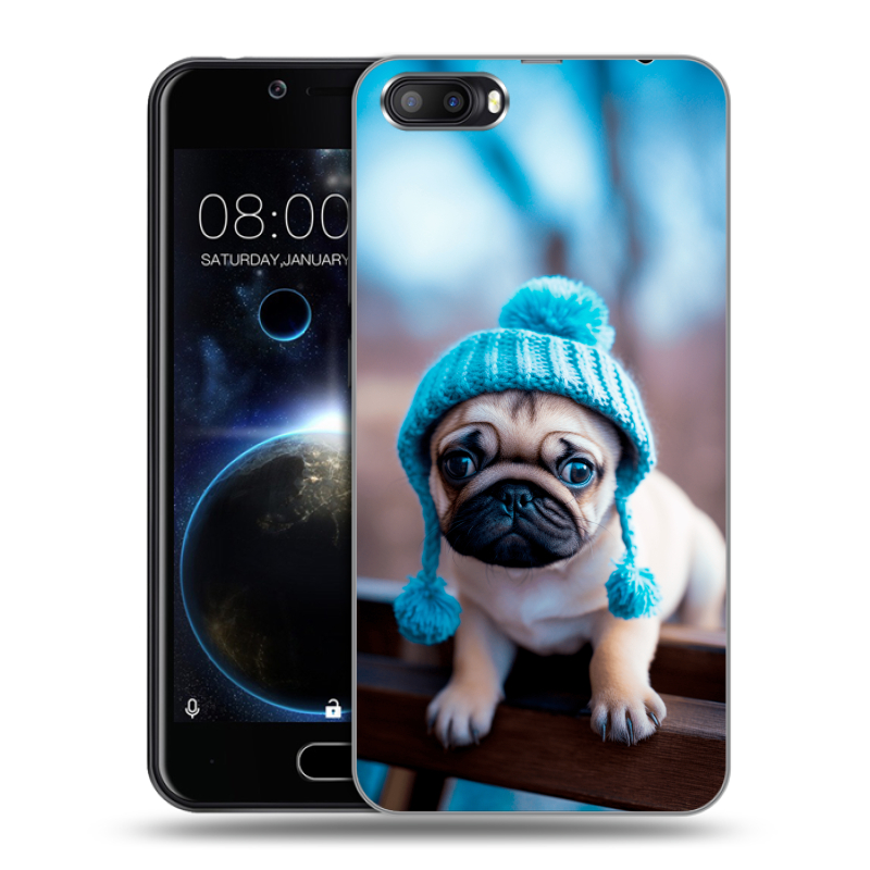 Пластиковый чехол на Doogee Shoot 2 с принтом Мопс в шапке Пластиковый чехол на Doogee Shoot 2 с принтом Мопс в шапке