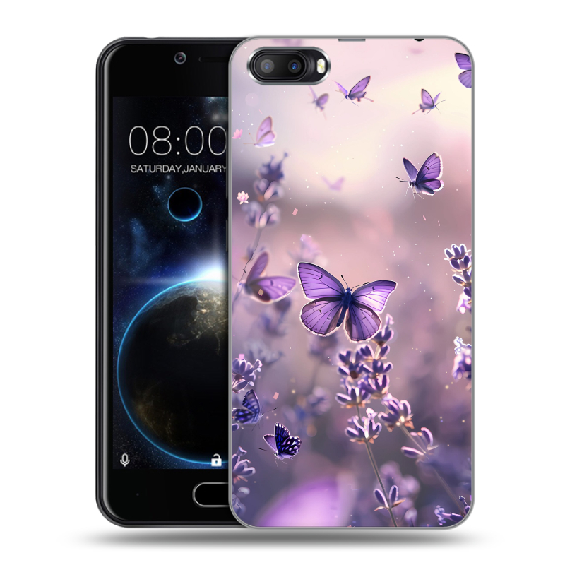 Пластиковый чехол на Doogee Shoot 2 с принтом бабочки и лаванда Пластиковый чехол на Doogee Shoot 2 с принтом бабочки и лаванда