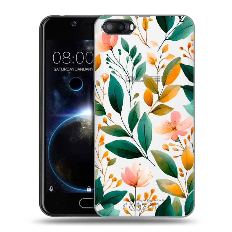 Пластиковый чехол на Doogee Shoot 2 с принтом Цветы паттерн Пластиковый чехол на Doogee Shoot 2 с принтом Цветы паттерн