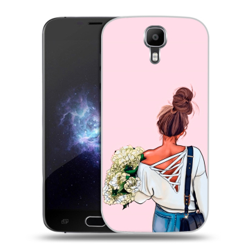 Пластиковый чехол на Doogee X9 Pro с принтом Девушка и букет Пластиковый чехол на Doogee X9 Pro с принтом Девушка и букет