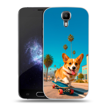 Пластиковый чехол на Doogee X9 Pro с принтом Корги на скейте Пластиковый чехол на Doogee X9 Pro с принтом Корги на скейте