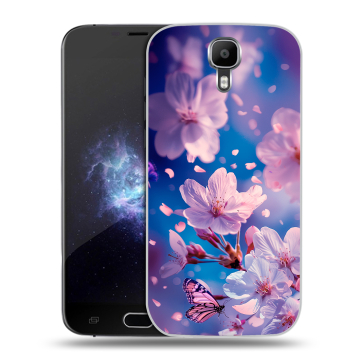 Пластиковый чехол на Doogee X9 Pro с принтом цветы бабочки Пластиковый чехол на Doogee X9 Pro с принтом цветы бабочки